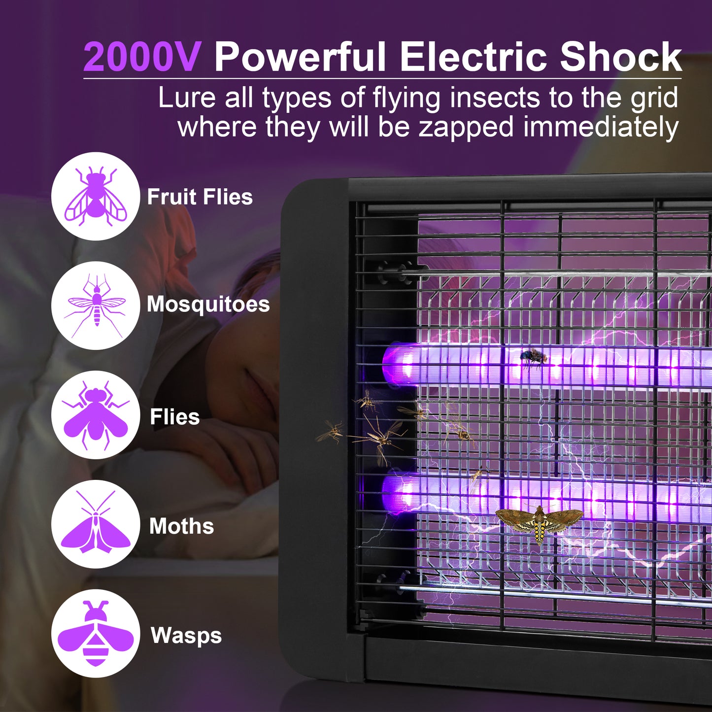 DJROLL Bug Zapper for Outdoor and Indoor, Effective 4200V Electric Mosquito Zappers Killer Insect Killer, Waterproof Outdoor Insect Fly Pest Attractant Trap for Backyard, Home, Patio, Office