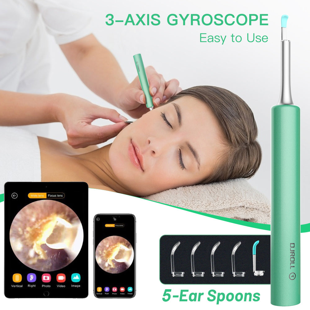 DJROLL Ear Wax Removal Endoscope, Earwax Remover Tool, Ear Camera,1080P FHD Wireless Ear Otoscope with 6 LED Lights,Ear Scope with Ear Wax Cleaner Tool for iPhone, iPad & Android Smart Phones (Blue)